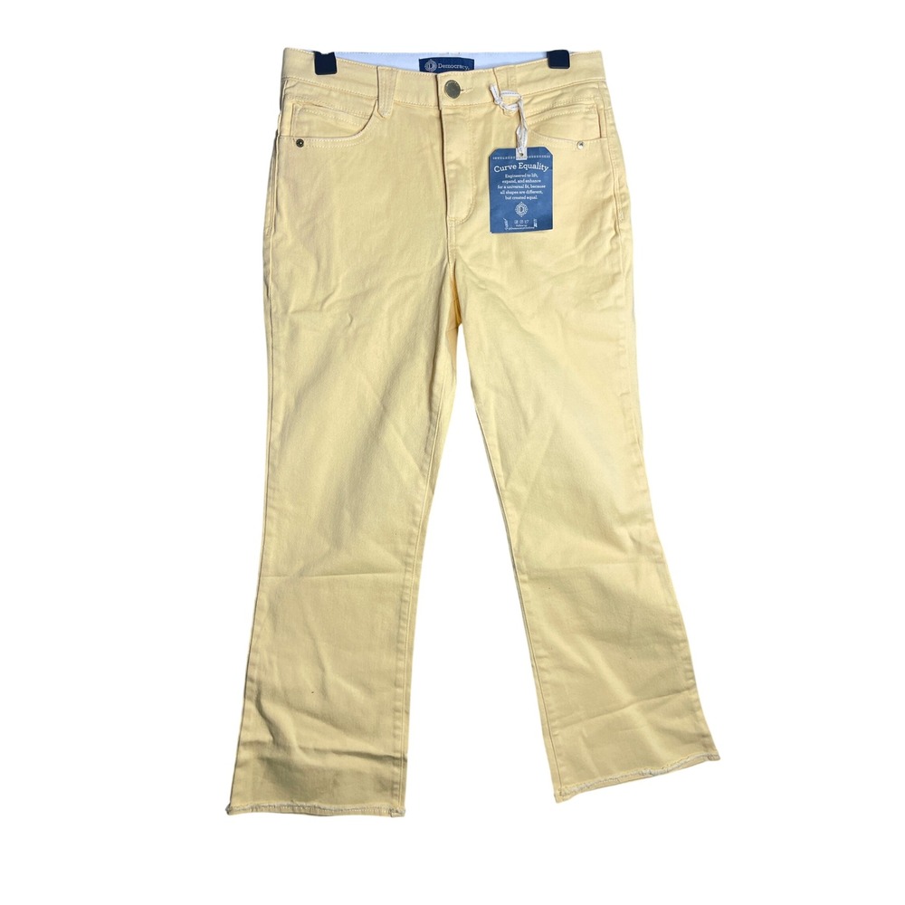 Democracy Ab-solution Kick Flare Pants Women 8 Yellow Raw Hem Stretch Denim